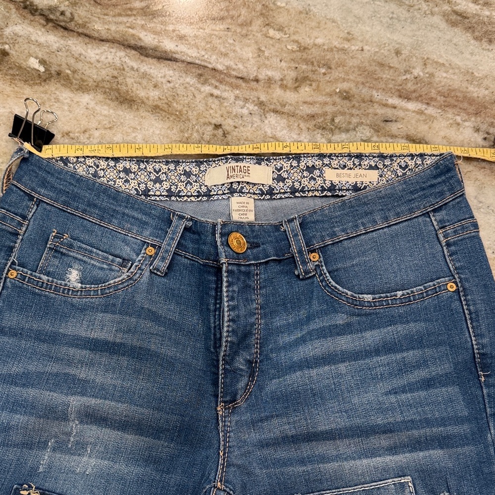 American Vintage Denim Straight Leg Jeans with Artistic Patches - Picture 5 of 6
